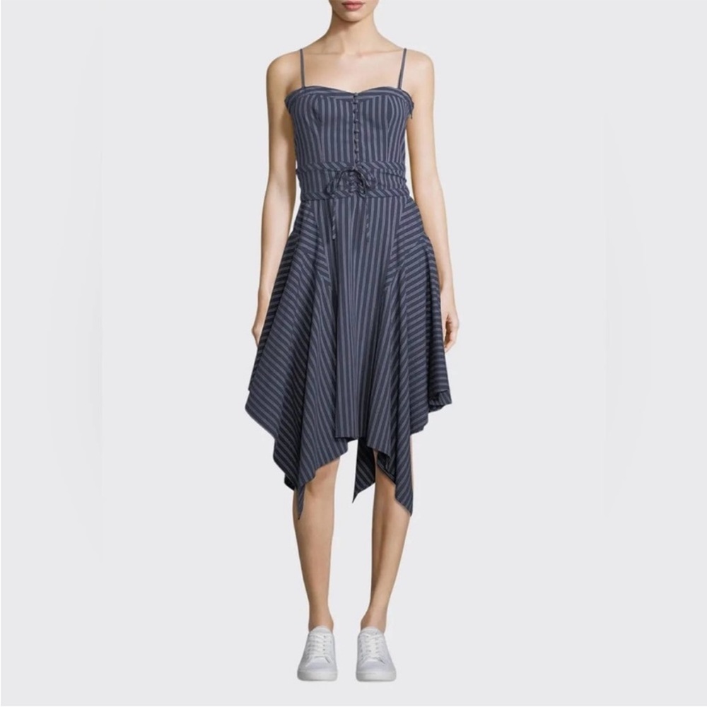 Joie Ronit Fit and Flare Pin Striped Dress with Asymmetrical Hem